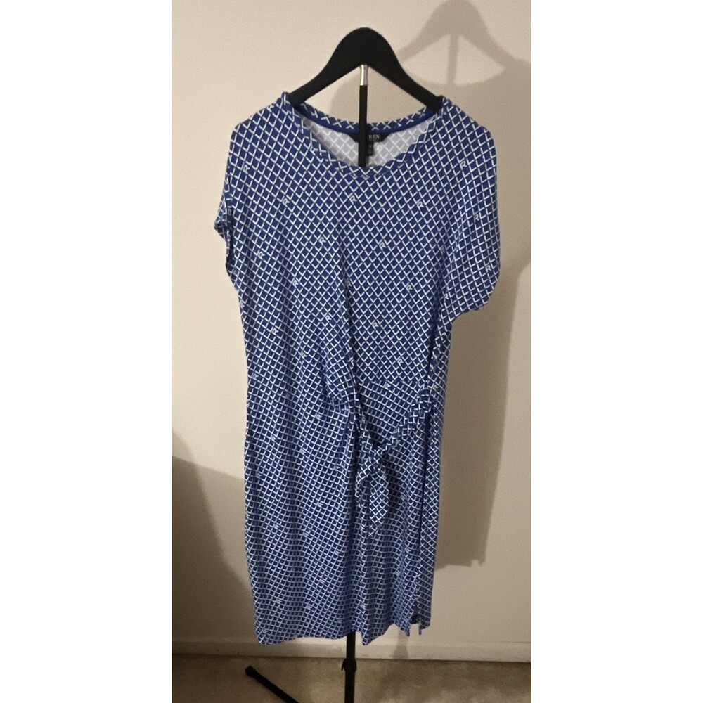Lauren Ralph Lauren Blue White RL Logo Knit Stretch  Sheath XL